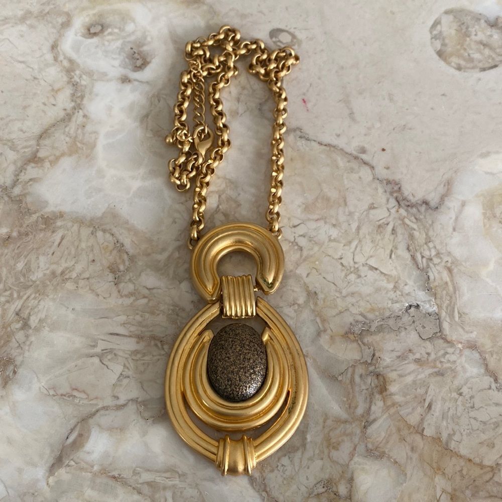 Brutalist Gold Tone Pendant Necklace Made in Canada